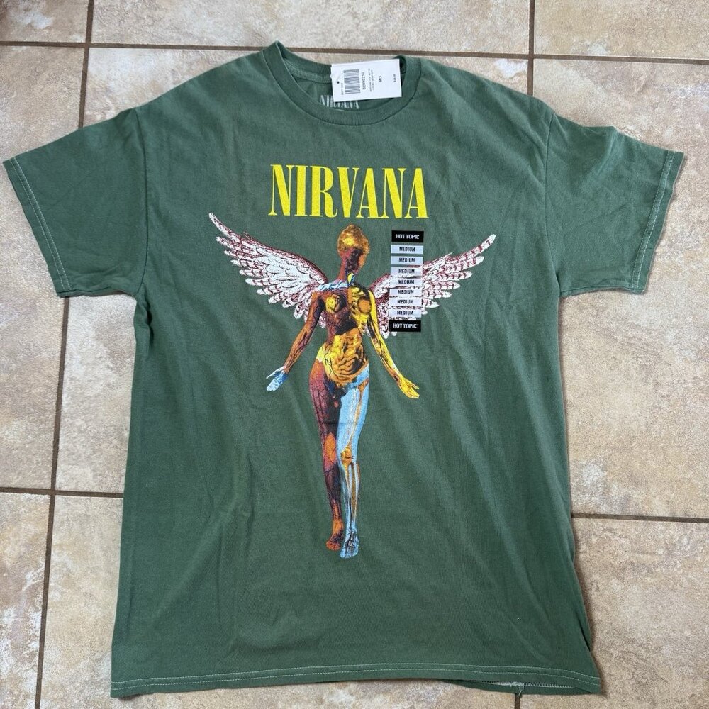 Nirvana In Utero Angel Green Women's T-Shirt Faded Green MEDIUM New